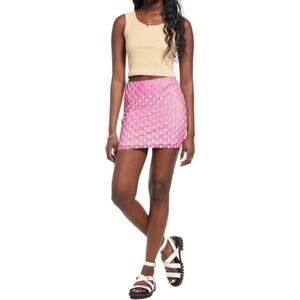 BP Plus Size 3X Pink Checker Print Mini Skirt NWT Stretch Lined